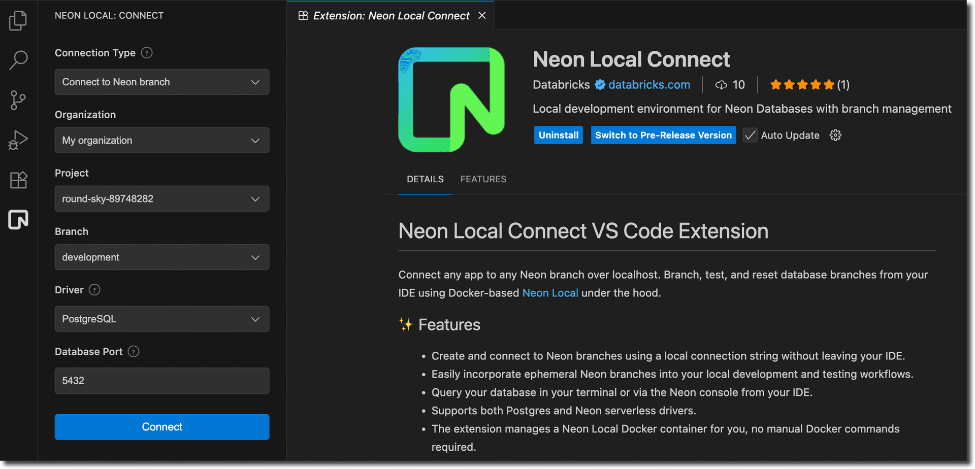 Neon Local Connect VS Code Extension